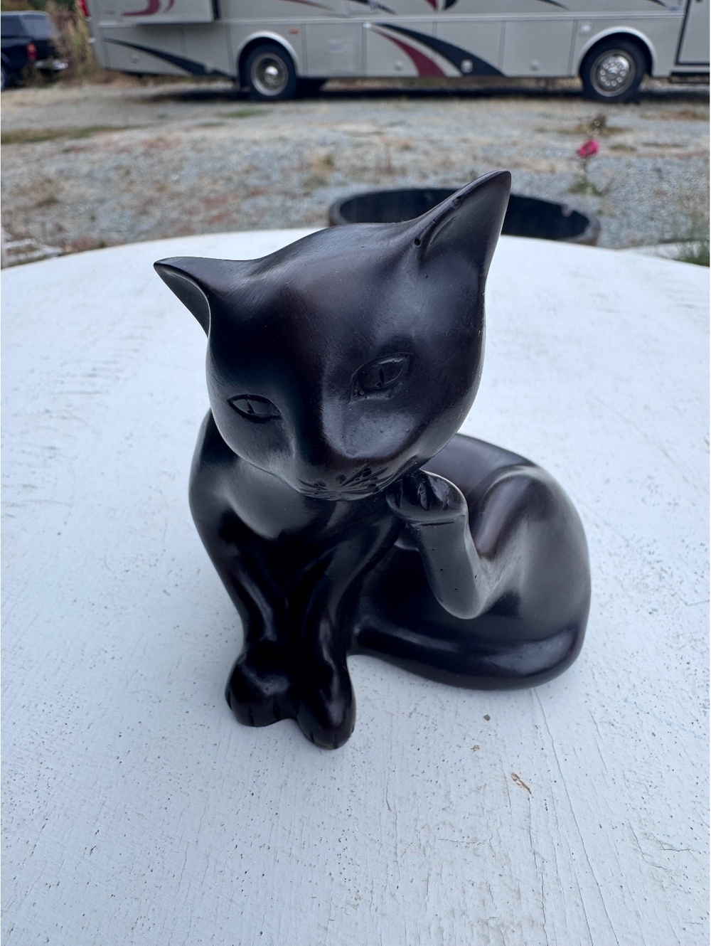 Hand Carved Black Ironwood Cat Figurine Sculpture Modernist Mid Century Style